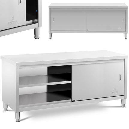 Royal Catering Table, central worktop with sliding door cabinet, 200 x 60 x 85.5 cm