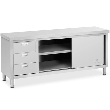Royal Catering Central worktop table with sliding door cabinet and 3 drawers 200 x 60 x 85 cm – image 2