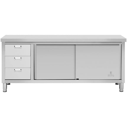 Royal Catering Central worktop table with sliding door cabinet and 3 drawers 200 x 60 x 85 cm – image 5