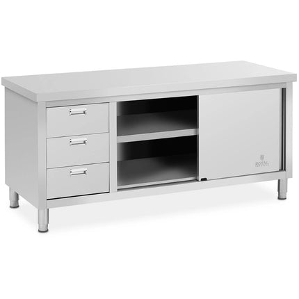 Royal Catering Central worktop table with sliding door cabinet and 3 drawers 200 x 60 x 85 cm – image 8