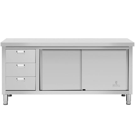 Royal Catering Central worktop table with sliding door cabinet and 3 drawers 200 x 60 x 85 cm – image 11