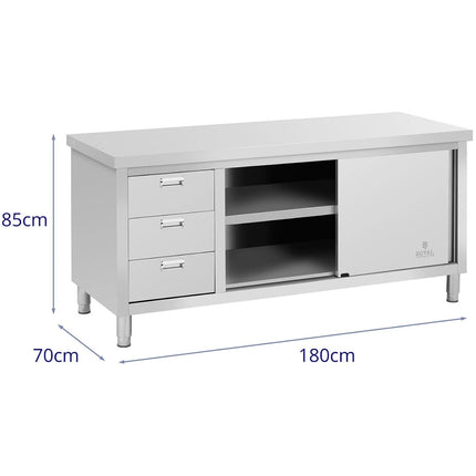 Royal Catering Central worktop table with sliding door cabinet and 3 drawers 200 x 60 x 85 cm – image 12