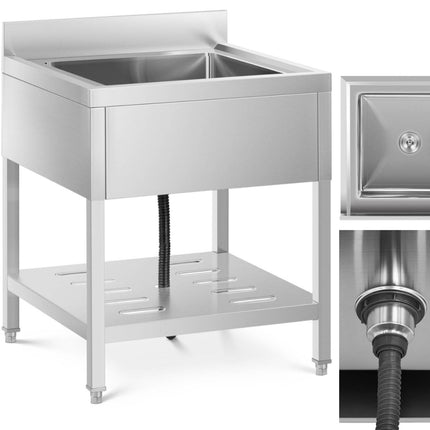 Royal Catering Single-chamber dining pool sink with shelf and a rand 70 x 70 x 95 cm