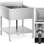 Royal Catering Single-chamber dining pool sink with shelf and a rand 70 x 70 x 95 cm