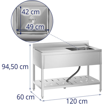 Royal Catering Sink one-chamber dining pool with shelf and a right-row front 120 x 60 x 94.5 cm – image 7
