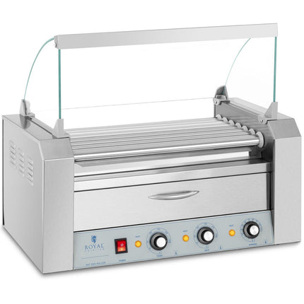 Royal Catering Heater roller grill for hot dog sausages with drawer and cover - 7 rolls – image 2