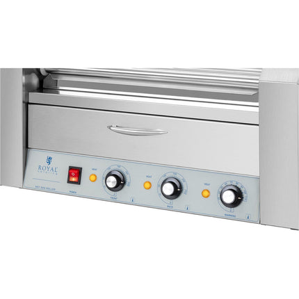 Royal Catering Heater roller grill for hot dog sausages with drawer and cover - 7 rolls – image 3