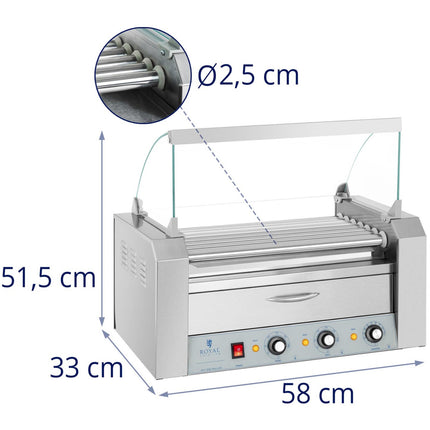 Royal Catering Heater roller grill for hot dog sausages with drawer and cover - 7 rolls – image 7