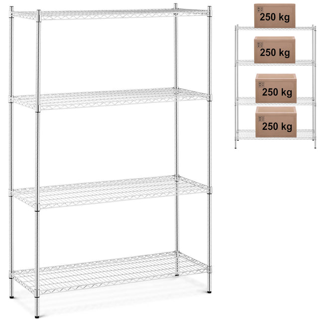Royal Catering chrome workshop rack 4 glazed shelves up to 1 t 1000 kg 120x45x180 cm