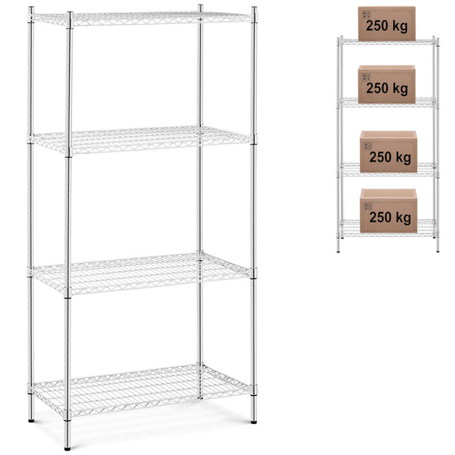 Royal Catering chromed workshop rack 4 wire shelves up to 1 t 1000 kg 90x45x180 cm