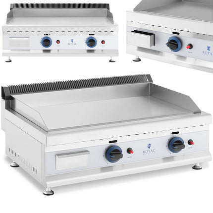 Royal Catering Gas grill double smooth adjustable stainless steel natural gas 2x 3.1 kW 0.02 bar 74.5 x 40 cm