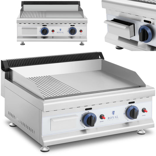 Royal Catering Gas grill double smooth cast iron stainless gas 2x 3.1 kW 0.02 bar 60 x 40 cm