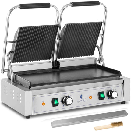 Royal Catering Double contact grill with smooth and grooved plate 48 x 23 cm 3600 W