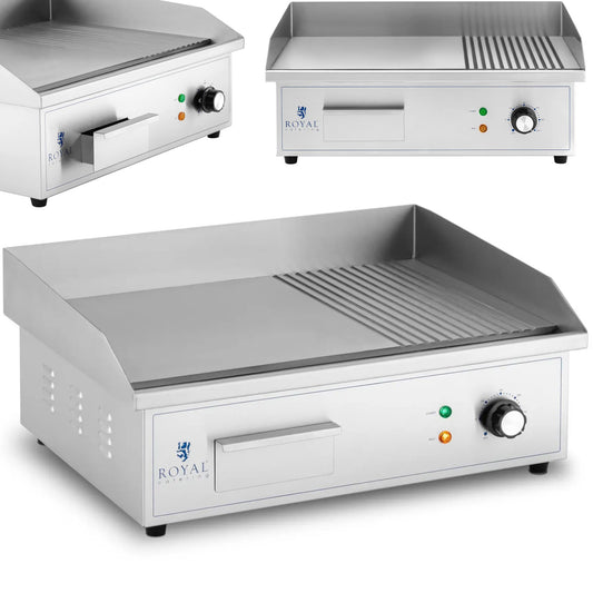 Royal Catering Electric grill, smooth, grooved grill plate, 548 x 350 mm, 3000 W