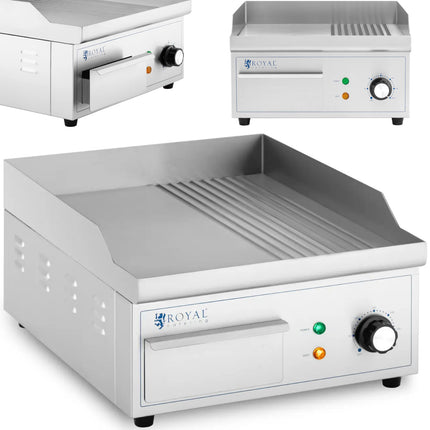 Royal Catering Electric grill, smooth, grooved grill plate, 360 x 380 mm, 2000 W