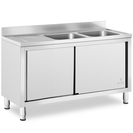 Royal Catering Two-bowl catering pool sink with a cabinet with sliding doors 140 x 70 x 95 cm – image 2