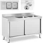 Royal Catering Two-bowl catering pool sink with a cabinet with sliding doors 140 x 70 x 95 cm