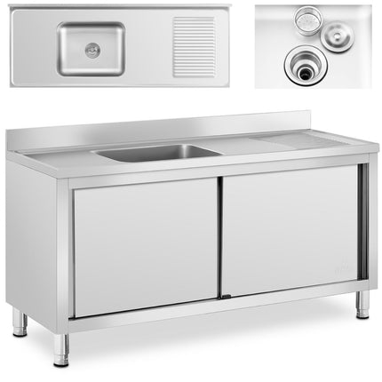 Royal Catering Single chamber gastronomy sink with sliding door cabinet 160 x 60 x 94.5 cm