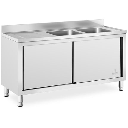 Royal Catering Double-chamber dining pool sink with sliding door cabinet 160 x 60 x 95 cm – image 2