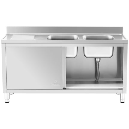Royal Catering Double-chamber dining pool sink with sliding door cabinet 160 x 60 x 95 cm – image 7