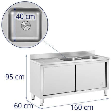 Royal Catering Double-chamber dining pool sink with sliding door cabinet 160 x 60 x 95 cm – image 8