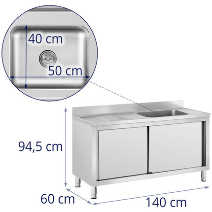 Royal Catering Sink dining pool with sliding door cabinet right 140 x 60 x 94.5 cm – image 8