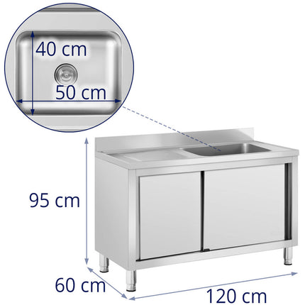 Royal Catering Sink single chamber dining pool with sliding door right 120 x 60 x 95 cm – image 8