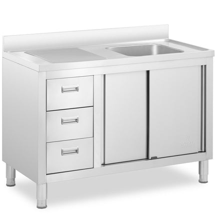Royal Catering Single chamber dining pool sink with sliding door drawers 120 x 60 x 94 cm – image 2