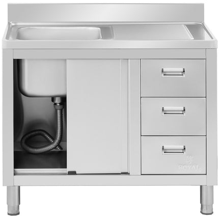 Royal Catering Sink dining pool with sliding door cabinet steel drawers 100 x 60 x 94.5 cm – image 7