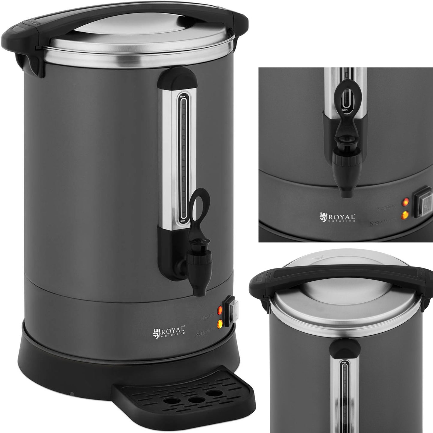 Royal Catering Coffee/tea maker with tap and drip tray, 6 l, 950 W, gray – image 8