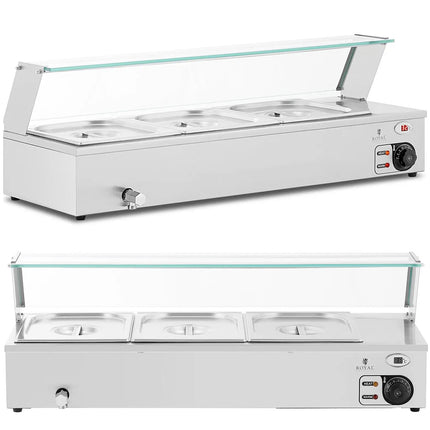 Royal Catering Bain marie food warmer heating buffet with cover 3 x GN 1/2 2000 W