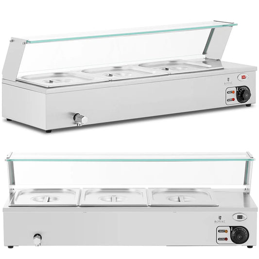 Royal Catering Bain marie food warmer heating buffet with cover 3 x GN 1/2 2000 W