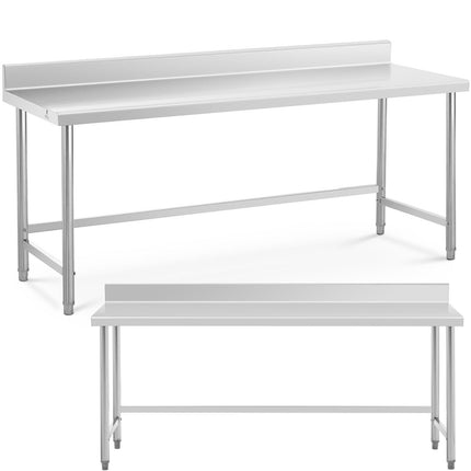 Royal Catering Worktop table steel stainless wall with a 200x70cm Rank