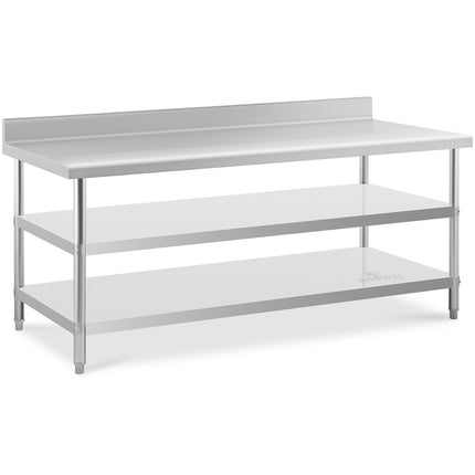 Royal Catering Worktop table steel stainless wall with a rally 2 shelves 200x90cm – image 2