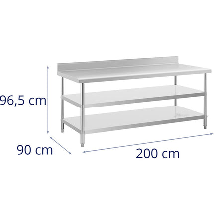 Royal Catering Worktop table steel stainless wall with a rally 2 shelves 200x90cm – image 6