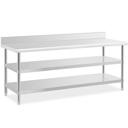 Royal Catering Worktop table steel stainless wall with a Rand 2 shelves 200x70cm – image 2