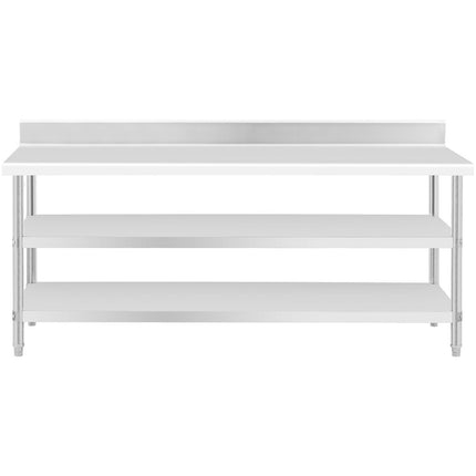 Royal Catering Worktop table steel stainless wall with a Rand 2 shelves 200x70cm – image 5