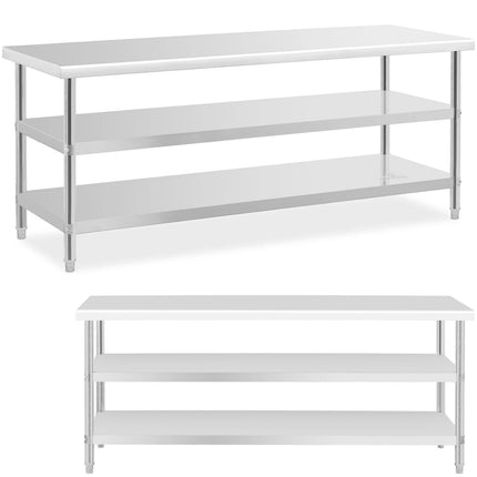 Royal Catering Kitchen table with 2 shelves, stainless steel, 200 x 70 cm