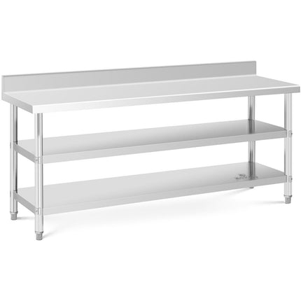 Royal Catering Worktop table steel stainless wall with a Rand 2 shelves 200x70cm – image 8