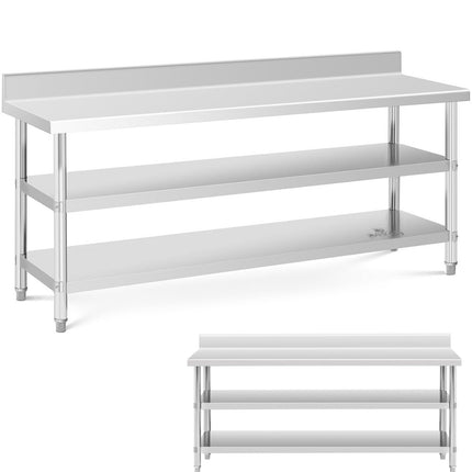 Royal Catering Worktop table steel stainless wall with a Rand 2 shelves 200x70cm – image 7