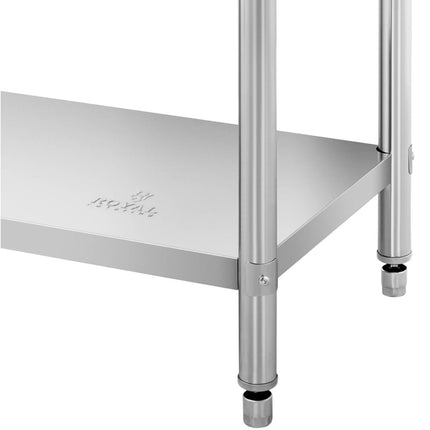 Royal Catering Worktop table steel stainless wall with a Rand 2 shelves 200x70cm – image 15
