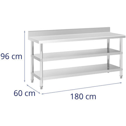 Royal Catering Worktop table steel stainless wall with a Rand 2 shelves 200x70cm – image 18