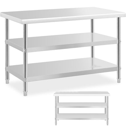 Royal Catering Table, central steel worktop, 2 shelves, 120 x 70 cm, up to 200 kg