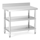 Royal Catering Table, stainless steel, wall-mounted worktop with edge, 2 shelves, 100 x 60 cm