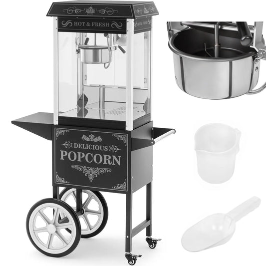 Royal Catering Professional popcorn machine on a trolley with RETRO lighting, 88 l, 1600 W, black