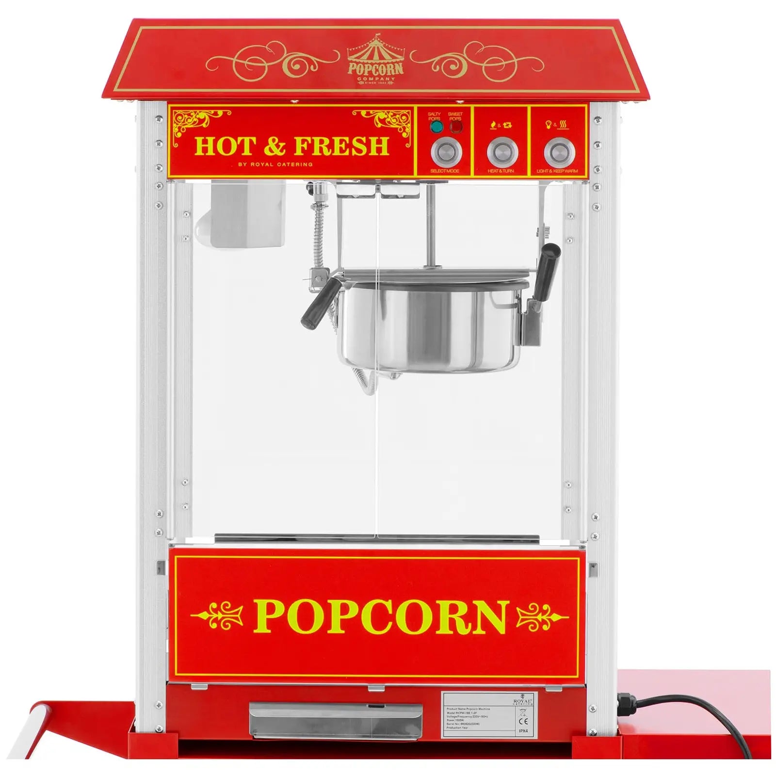 Royal Catering Professional popcorn machine on a trolley with RETRO lighting 88 l 1600 W red – image 7