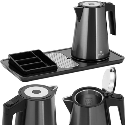 Royal Catering Hotel welcome kettle electric with tray 1,2 l 1800 W black
