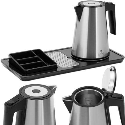 Royal Catering Hotel welcome kettle with tray 1,2 l 1800 W silver