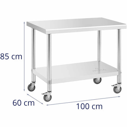 Royal Catering Central steel worktop table on wheels with a shelf 100 x 60 cm – image 5