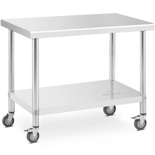 Royal Catering Central steel worktop table on wheels with a shelf 100 x 60 cm